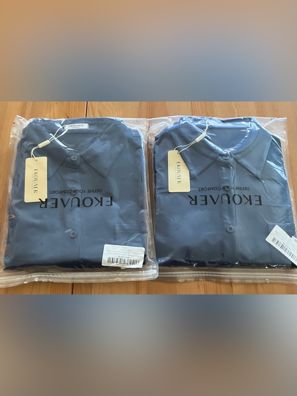 NEW Lot of 2 Ekouaer Navy Blue collared Lounge Set Sizes L & S Women’s Long Slv